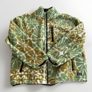 Womens sz Small BOHO FLORAL PLUSH PRINTED FLEECE JACKET DAISY